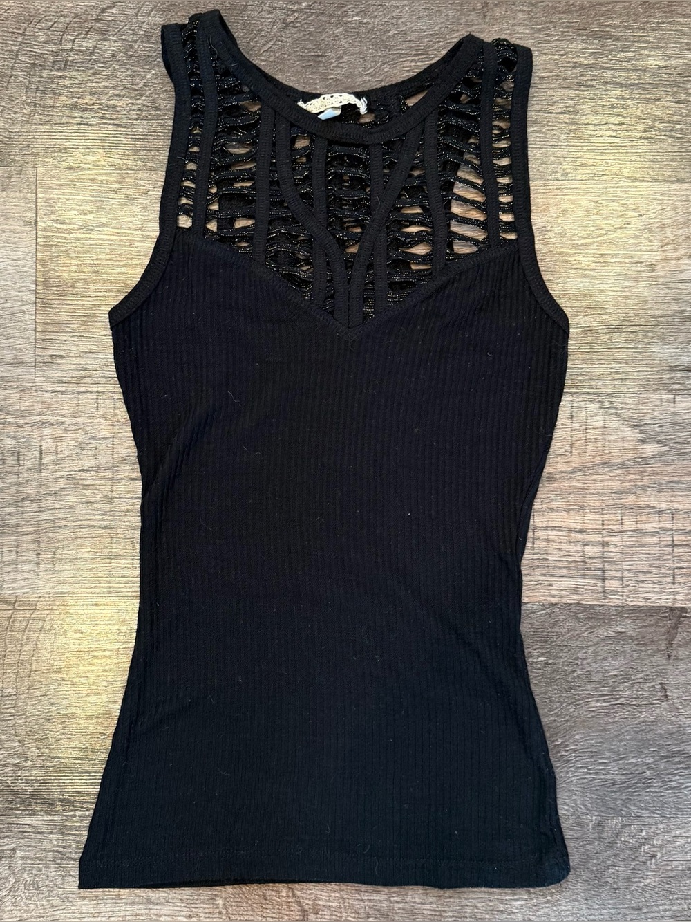 Gimmicks by BKE Buckle Black Ribbed Tank Gold Accents High Neck Strappy XS